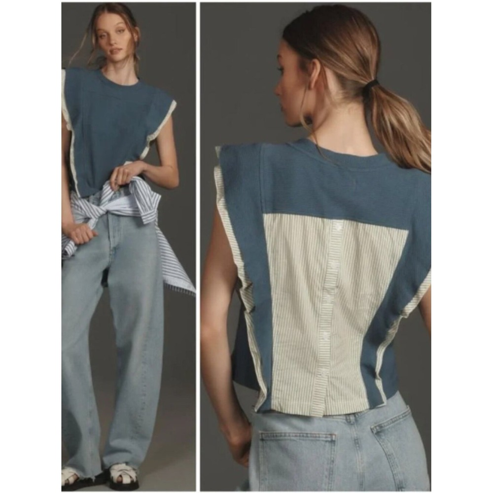 Anthropologie Ribbed top with Ruffled Sleeves